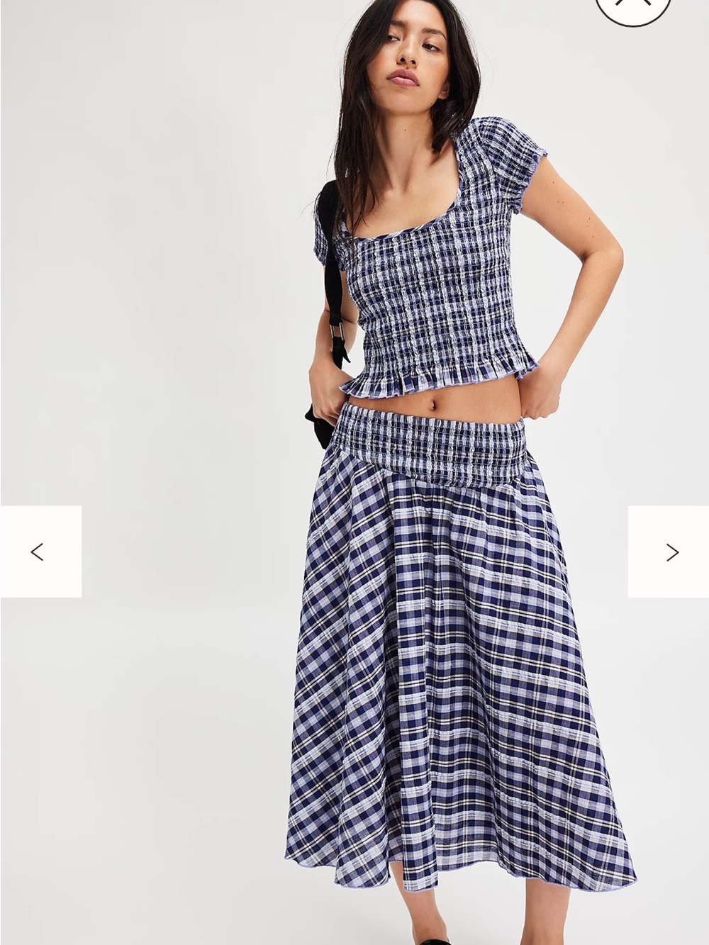 Free People Blue and White Plaid Maxi Skirt